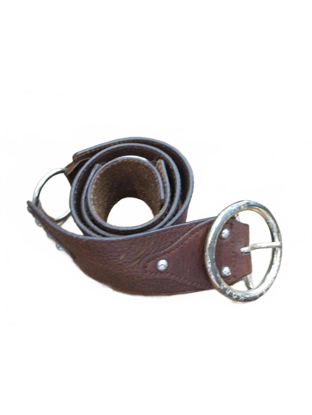 Michael Kors Genuine Brown Leather Belt Silver Round Buckle Size L